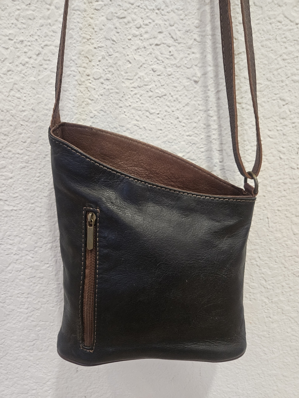Pelletteria Di Mario Italian Black & Brown Leather Crossbody Slouch Bag Vintage